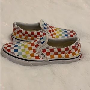 rainbow checkered vans slip ons